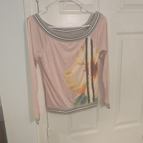 Express Gray and Pink Striped Top - Picture 1 of 6